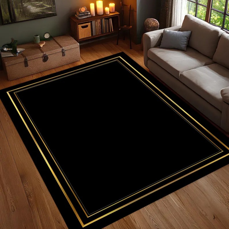 Commercial Digital Printing - Modern Black Gold Area Rug Minimalist