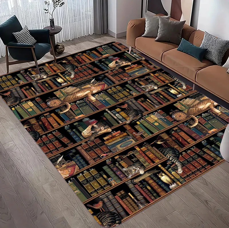 Commercial Printing Books - Stacked Book Print Non-Slip Area Rug,