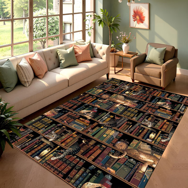 Commercial Printing Books - Vibrant Bookshelf Print Non-Slip Area Rug,