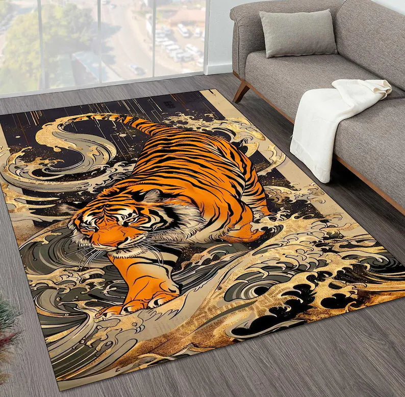 Commercial Digital Printing - Tiger Area Rug Japanese Art Living