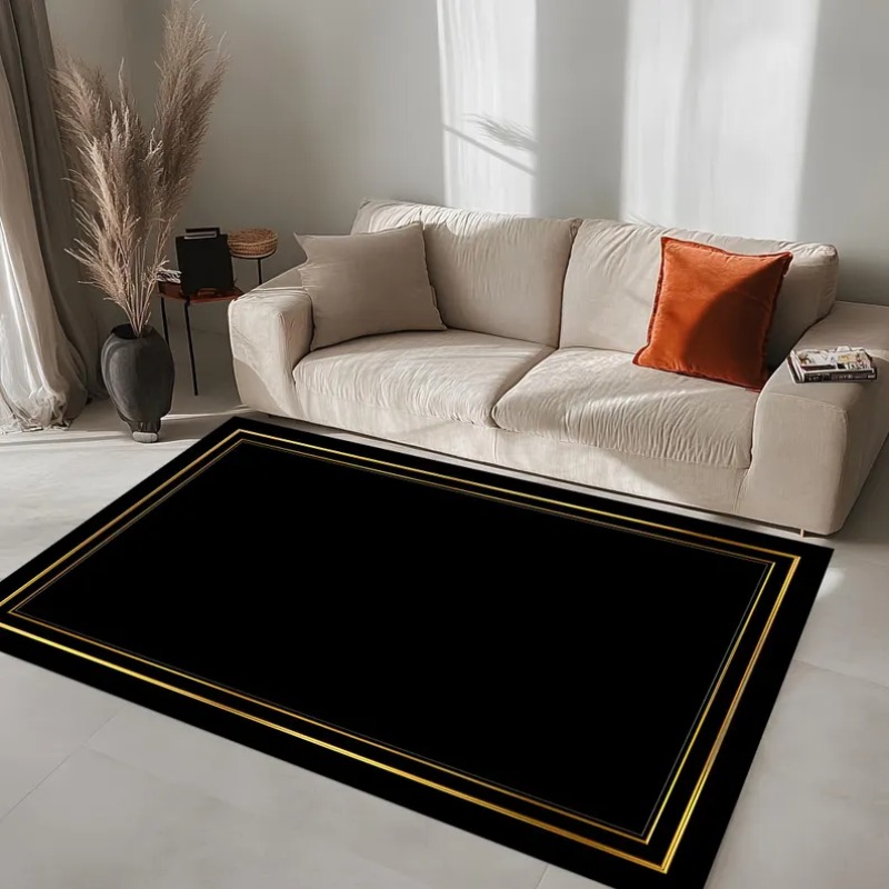 Modern Black Gold Area Rug Min - Commercial Digital Printing ulasan dan harga