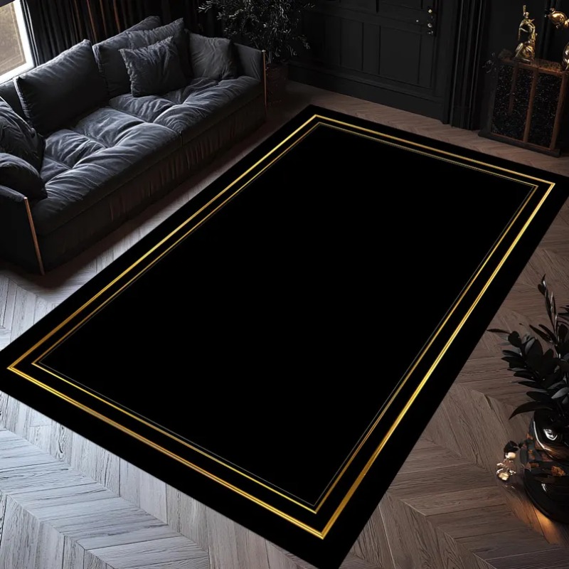 Modern Black Gold Area Rug Min - Commercial Digital Printing ulasan dan harga
