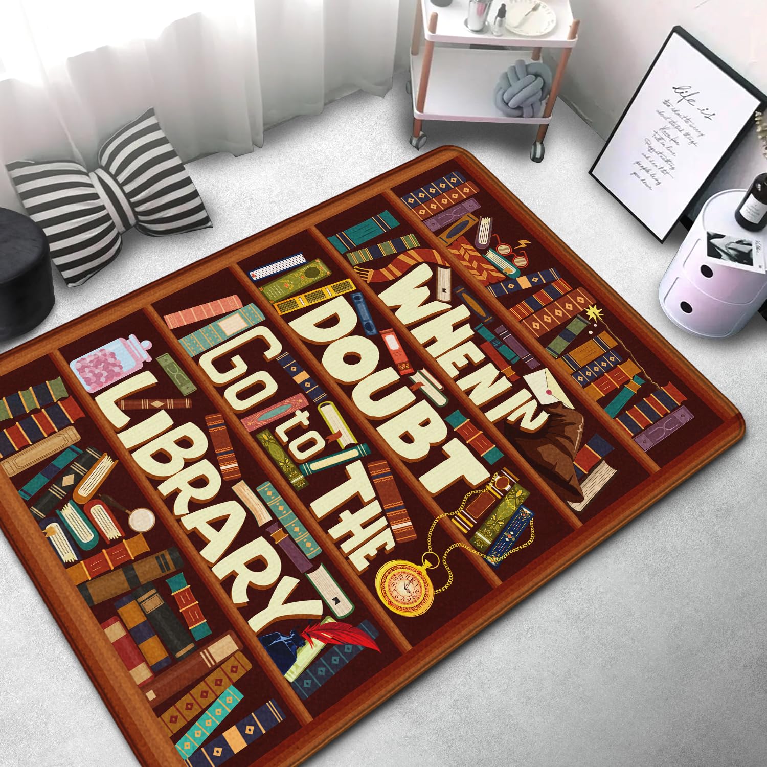 Bookshelf Area Rug for Teen St - Commercial Printing Books ulasan dan harga