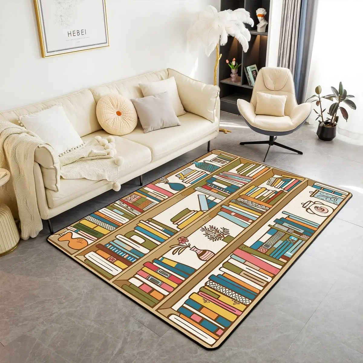 Bookshelf Area Rug for Teen St - Commercial Printing Books ulasan dan harga